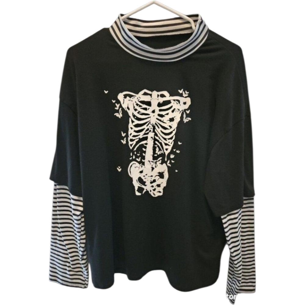 ROMWE SZ L LONG SLEEVE SKELETON SHIRT